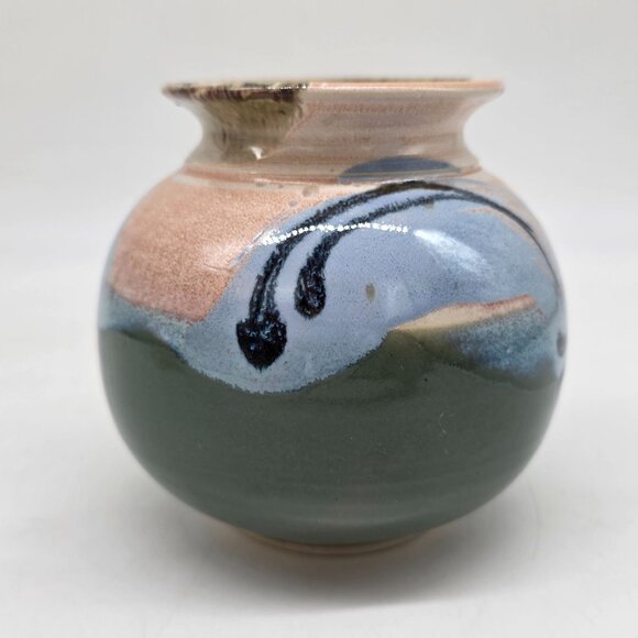 Handmade Studio Pottery Vase Signed Multi-Color Abstract  Glazed - Picture 7 of 8